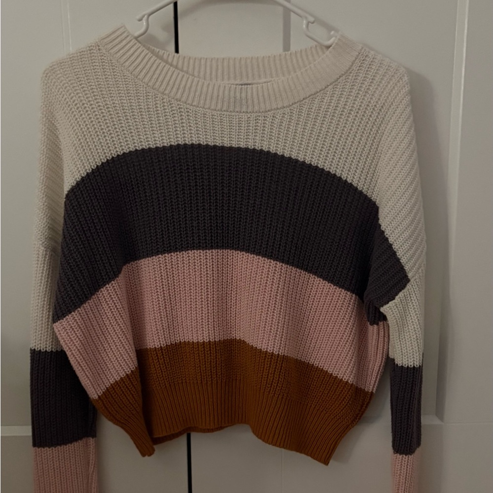 Rue21 Cozy Colorblock Sweater - Cream, Dark Gray, Pink, Brown
